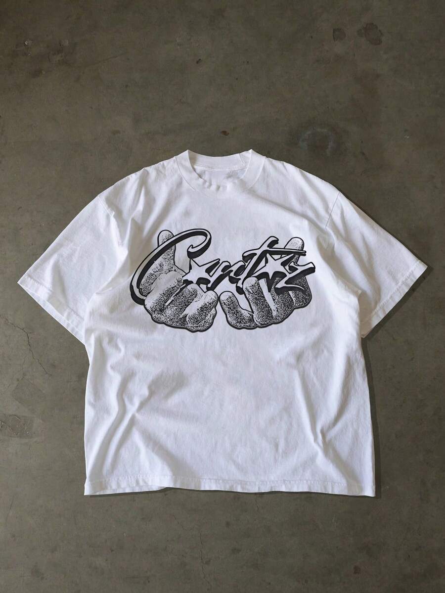 男士新款嘻哈时尚字母印花T恤 - 米色 - 查看 1