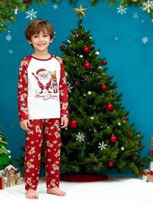 Christmas Family Matching Pajama Set Santa Elk Print Long Sleeve Tops And Pants Pyjamas Loungewear Soft Sleepwear