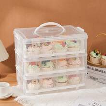 3 Tier Stackable Cupcake Carrier Box Muffin Cake Holder Plastic Clear Container - 無色 - 查看 2