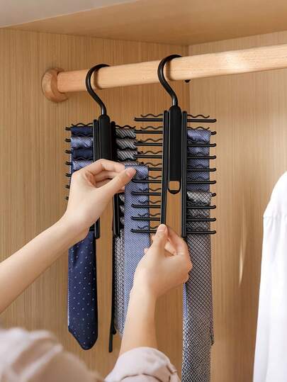 Multifunctional Tie Organizer Rack, Organizer Tidy Gadget, For Tie Scarves Belts, Suitable For Bedroom, Closet, Dorm, Hanger Black, Tie Rack, Storage Shelf, Clothes Hanger, Wardrobe Organizer, Storage And Organization, Home Decor