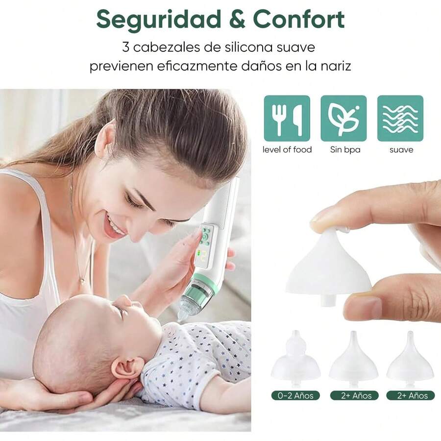 Limpiador  Eléctrico para Bebés,Saca Mocos para Bebe con 5 Niveles de Succión Ajustables,3 Cabezales de Silicona,Extractor de Mocos para Bebe con Música y Luz,Aspirador  para Bebe Carga USB - 1 - Ver 1