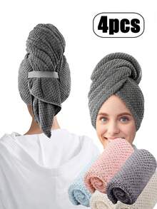 4pcs/2pcs/1pc Ultra Soft Microfiber Towel - Quick Dry, Super Absorbent,300Gsm Highly Absorbent Soft Hair Drying Cap,Coral Fleece Quick Dry Hair Wrap Towel,With Elastic Band Shower Towels For Women And Girls, Gentle On Curly Or Damaged Hair,Anti-Frizz Hair Turban Wet Hair,Solid Color Bath Accessories