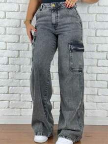 Calça Jeans Feminina Cinza Chumbo – Tecido Premium 100% algodão. - Cinza - Visão 3