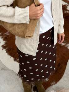 Women's High-Waist A-Line Midi Skirt With Flattering Pleats And Front Seam Detail, Lightweight Flowing Fabric, Elastic Back Waistband And Invisible Side Zip, Versatile Vintage-Inspired Casual Chic Skirt For Everyday, Office And Date Night Casual Midi Skirt Elegant Dot Print Slim Fit Knee Length Skirt For Party Work Daily Wear - Màu Khaki - Xem 5
