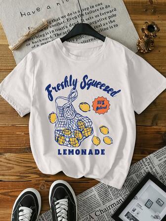 Summer Women's Fruit Print Round Neck Short Sleeve Casual Loose T-Shirt