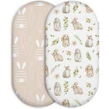 WSXC Bassinet Sheets 2-Pack For Newborn Baby Boy And Girl Gender Neutral Soft Breathable Elastic Sheets Universal Fit Flexible For Rectangle Round Oval Hourglass Bassinet Mattress/Pad - BunnyMeadowGreige - View 1