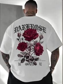 Men's Casual Versatile Simple Rose Flower Print Short Sleeve T-Shirt