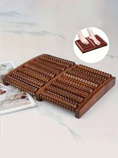 8/5排足底按摩滚轮 - 成人木质足部按摩滚轮，家用及办公足部按摩工具，桌面足部按摩器，足部按摩器，办公室放松，符合人体工学设计，天然木质表面