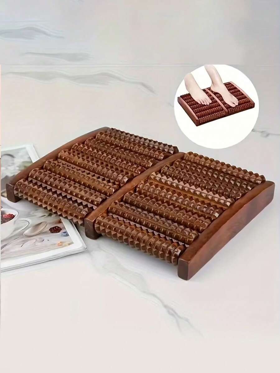 8/5排足底按摩滚轮 - 成人木质足部按摩滚轮，家用及办公足部按摩工具，桌面足部按摩器，足部按摩器，办公室放松，符合人体工学设计，天然木质表面