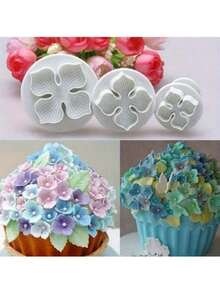 3Pcs/Set Silicone Cookie Cutter Hydrangea Fondant Cake Decorating Sugar Craft Plunger Pastry Flower Blossom Mold Home Cake Tools - White - View 6