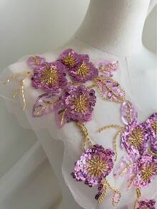 1PC 3D Beaded Embroidery Sequin Lace Applique Sew On Flower Fabric Collar Patch For Wedding Gown Dress Bridal DIY Crafts