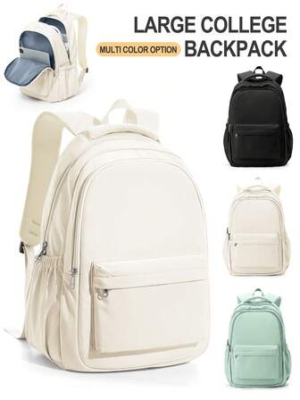休闲大学生书包，纯色14/15.6英寸笔记本电脑背包，男女通用，通勤包带拉链口袋，多功能隔层背包，日常背包旅行包，时尚简约休闲，防水多功能户外旅行背包，便携大容量轻便背包，适合工作，尺寸44*15*30厘米
