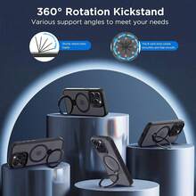 Magnetic Case For For IPhone 15 Pro 6.1 Inch With 360 Rotatable Ring Stand, Compatible With Mag Car Phone Mount, Cases Cover Phone Holder For Desk Meeting/Videos Matte Black,For For IPhone15Pro,MatteBlack - đen mờ - Xem 5