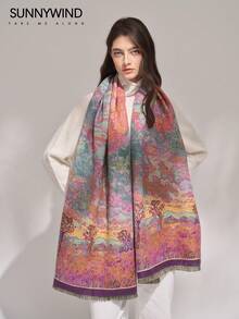 1pc Ink Painting Polyester Elegant High-End Fashion Warm Scarf, Suitable For Daily Use In Autumn/Winter - Multicolor - View 4
