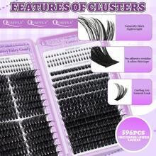 596Pcs Lash Extension Kit 8-20mm Cluster Lashes Kit+Bottom Lashes Clusters Eyelash Extensions With Lash Bond And Seal,Lash Tweezers,Eyelash Brush(80P 100P+Bottom Lashes) - màu đen - Xem 4