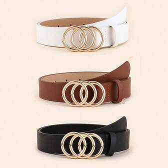 3件套加大码PU经典三环合金扣装饰女士多功能腰带，适合所有季节