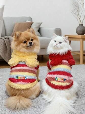 1pc Bear-Shaped Fluffy Pet Clothes,Warm Soft Fleece Outfit For Small/Medium Dogs & Cats,Autumn Winter Cold Weather Apparel ,Fashionable Breathable Puppy Kitten Outdoor Wear,Cozy Anti-Cold Pet Clothing,Cute Red & Yellow Panda Design Pet Coat,Heartwarming Gift For Beloved Feline & Canine Friends,Comfortable Windproof Pet Sweater For Daily Walks & Indoor Use
