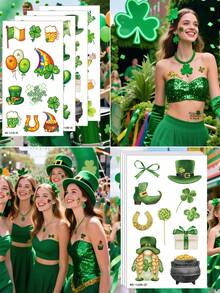 Bộ 20 hình xăm tạm thời Ngày Thánh Patrick, 20 tờ phụ kiện Ngày Thánh Patrick cho tiệc tùng Ireland, Hình xăm cỏ ba lá cho phụ nữ, Hình xăm mặt ngày Thánh Patrick mùa xuân không thấm nước - màu xanh lá - Xem 6