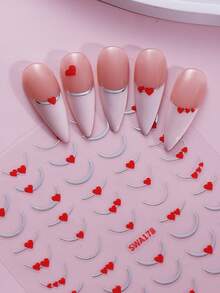 2片金色和银色法式线条3D美甲贴纸，带心形图案，浪漫美甲贴花，自粘式DIY美甲装饰，美甲配件，适合女性、女孩、情人节、婚礼等场合。 - 彩色 - 查看 8