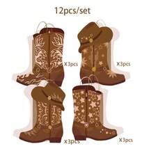 4/8/12pcs, Western Party Gift Bags Cowboy Boots Paper Bags Favors Wild West Gift Bag With Handles Rodeo Boot Hat Goodie Bag For Cowboy Birthday Bachelorette Party Supplies - Brown - View 9