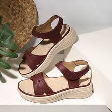 Sandalias casuales con para mujer, suela gruesa, punta abierta, correa, zapatos de playa, nuevo lanzamiento de verano - Burdeos - Ver 18