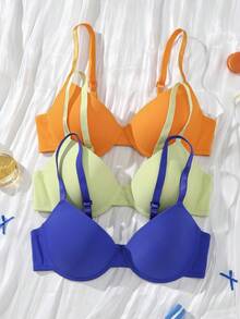 MIMILEMON 3pcs/Set Women's Fashion Underwire Gather Bras - Bust Enhancing, Lifting, Sexy, Comfortable All Day, Shaping Daily Look - Multicolor - View 4