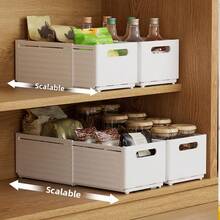 1 pieza Caja organizadora plegable y retráctil para el hogar/cocina, contenedor de almacenamiento de estilo cajón expandible para despensa, dormitorio, armario, aperitivos y artículos varios - Blanco - Ver 12