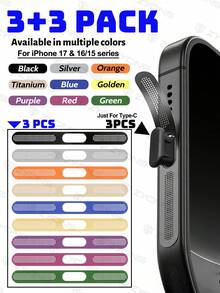 ZYONS 3+3 件套金属扬声器防尘网（3 件 - 多色）+ Type-C 防尘塞（3 件 - 黑色），兼容 17 Pro Max/17 Air/16 Pro Max/16/15 系列，采用耐用金属材质，提供黑色/银色/宇宙橙/金色/绿色/红色/蓝色/紫色/沙漠钛色可选，包含 Type-C 防尘塞、Type-C 接口盖和防尘塞。 - 3+3 - 查看 11