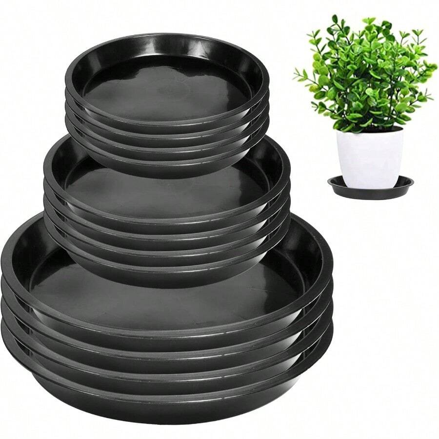 WSXC 6 8 10 Inch Plant Saucer - 12 Pack Round Plant Tray Plastic Plant Drip Trays For Indoor Outdoor Garden Plants Collects Flower Pot Drainage And Excess Water - 12 chiếc màu đen - Xem 1