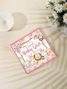 48pcs, 13*13IN Pink Theme Napkins - Fresh Floral & Letter Print, Soft Romantic Style, Suitable For Baptism/Party/Cute Celebration Events And Daily Use - Multicolor - View 5