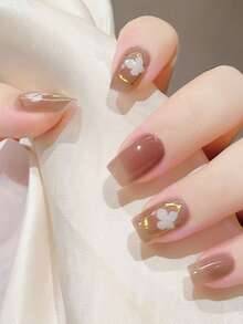 圣诞半固化凝胶美甲贴，20片装甜甜圈粉色釉面凝胶美甲贴纸，家用DIY美甲，新款纯色半固化凝胶美甲贴纸，十字边框UV半烘烤美甲贴纸，简易光固化美甲贴纸