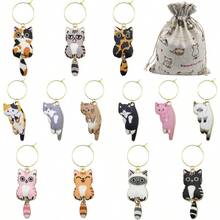 SLAWCat Themed Wine Glass Markers - Set Of 13 13 Pcs Cat Charms For Wine Party Decorations - 13件貓咪掛件 - 查看 1
