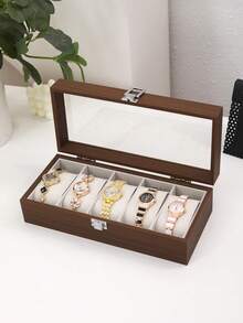 Nueva caja de almacenamiento y exhibición de relojes de madera de nogal, disponible en múltiples estilos: 3/5/6/10/12 ranuras, tapa de vidrio con ventana, caja de colección de relojes de gran capacidad, vitrina para el hogar u oficina, regalo ideal para ocasiones especiales - Marrón - Ver 14