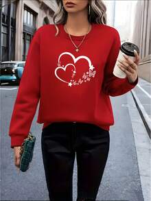 1pcs Women's Light Pink Heart And Butterfly Print Sweater - Soft Pink Long Sleeve Round Neck Pullover, Comfortable Casual Sweater For All Seasons, Suitable For Daily Wear, Valentine's Day Outfit, Machine Washable Loose Fit Sweater, Heart And Butterfly Design, Casual Fit Suitable For Layering, Fashionable And Comfortable Women's Fashion Sweater-Valentine Gift - Đỏ - Xem 6
