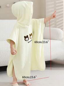 1件婴儿/儿童连帽浴袍，珊瑚绒吸水斗篷，可爱卡通图案，适合居家、海滩、浴室穿着