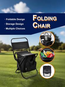 1 cadeira de pesca dobrável e leve nas cores verde/preta/camuflada com bolsa térmica - Estrutura de aço portátil e durável, alça para facilitar o transporte, ideal para camping, caça e passeios na praia - Fácil de limpar, encosto resistente, cadeira de camping para atividades ao ar livre.