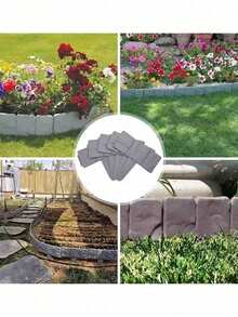 5/10/30pcs Gray Stone Texture Plastic Garden Edging - Decorative Fence For Yard, Lawn And Balcony, Perfect For Flower Beds And Landscape Borders, Easy To Install - Multicolor - View 10