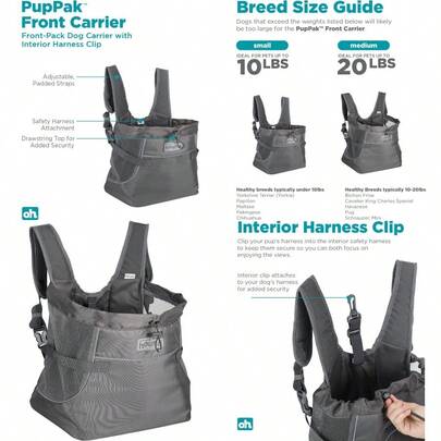New Outward Hound PupPak Dog Front Carrier Medium Grey