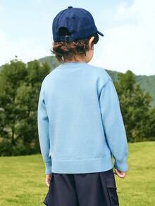 Balabala 儿童V领针织开衫，柔软纽扣毛衣 - 藍色調 - 查看 3