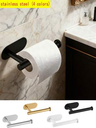 1pc Stainless Steel Toilet Paper Holder, Self-Adhesive Tissue Dispenser, Comfortable Paper Towel Rack, Absorbent Napkin Holder, Bathroom Accessories, Kitchen Towel Rack, Paper Towel Holder, No Drilling Required, Wall-Mounted, Storage Cabinet, Bathroom Organizer, Bathroom Hardware, Bathroom Decor, Round/Square Base