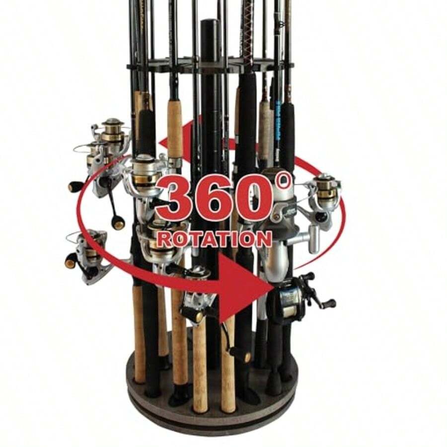 24 Round Spinning Fishing Rod Rack - Fishing Pole Holder And Storage - Barnwood - View 1
