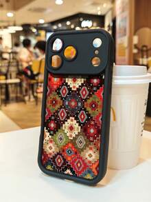 1 pieza funda de teléfono con diseño geométrico retro en tonos cálidos y detalles artesanales, estilo cultural y festivo ideal para amantes del arte tradicional y lo distintivo, TPU suave, protección completa antiimpacto y antideslizante, compatible con iPhone17 ProMax/16/15/14/13/12/11/Plus/Pro/ProMax, compatible con Galaxy A34/A35/A54/A55, Galaxy S20/S21/S22/S23/S24/S25 Ultra/Plus, compatible con Galaxy/Redmi/Honor/OPPO/ViVo - Burdeos - Ver 5