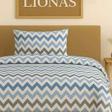 Double Size Patterned Duvet Cover Set – Zippered Duvet Cover (200x230 Cm) + 2 Envelope Pillowcases (50x70 Cm) – Soft & Breathable 80% Cotton 20% Polyester Fabric – Durable, Comfortable And Stylish Made ın Turkey - Màu xanh bụi bặm - Xem 2