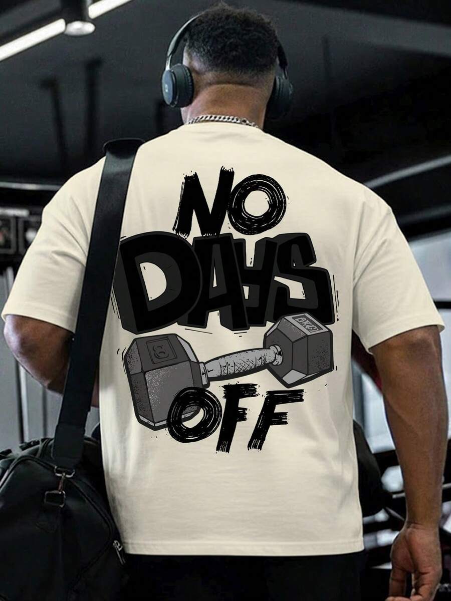 Men's Oversized T-Shirt No Days Off For Gym, Fitness, Streetwear Fashion, Daily Inspiration, Train Hard, Urban Style With Great Comfort - Kem - Xem 1