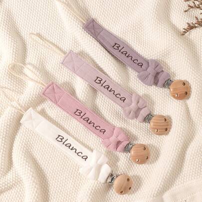 4pcs Personalized Baby Pacifier Clips, Cute Polka Dot Print, Customizable Design, Unisex For Baby Boys & Girls, Universal Pacifier Holder, Suitable For Halloween, Christening, Thanksgiving, Christmas Gifts, Baby Shower, Home Decor