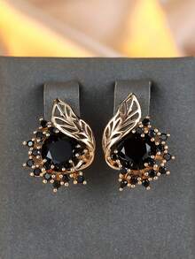 1 Pair Champagne Gold Plated Floral Earrings Full Purple CZ Bloom Design Circular Shape Hypoallergenic Women's Luxury Jewelry Anniversary Valentine Christmas Gift Collection. - Multicolor - View 6