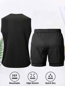 2pcs Men's Quick Dry Sports Set 2026, Spring/Summer Gym Fitness Wear, Sleeveless Tank Top And Shorts Matching Set, Men's Workout Training Running Suit - Black - View 4