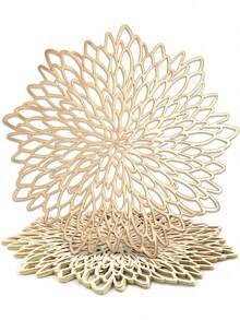 10pcs Gold Flower Pattern 15-Inch Round Placemats, 3.94-Inch Round Hollow Flower Coasters, Washable, Easy To Clean, Wipe-Clean, Non-Slip, Heat-Resistant, Suitable For Room Decor, Dining Table Decor, Home Decor, Holidays, Parties, Birthdays, Weddings And Dinners. - Multicolor - View 8