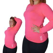 Plus Size Long Sleeve T-Shirt With UV50+ Sun Protection, Women's Dry-Fit With Elastane, Thermal, For Beach Or Pool. - Màu Hồng Tươi - Xem 4