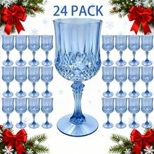 24 Pcs Blue-Stemmed Wine Glasses-Bridal Party Exclusive Champagne, Stackable & Lightweight, For Champagne, Parties, Weddings, Birthdays, Picnics, Family Gatherings, Retro Bars Home & Banquets, Doubles As Table Decor, Usable As Halloween Christmas Gift - Xanh đậm - Xem 9